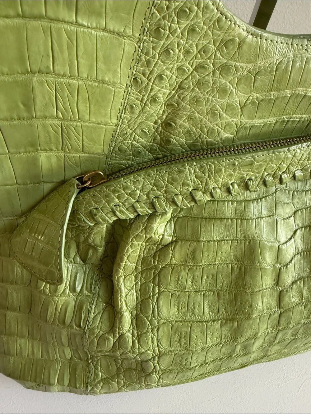 NANCY GONZALEZ Genuine Crocodile Top Handle Shoulder Bag Hobo Handbag Lime Green